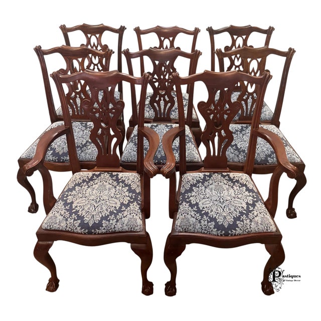 Vintage Set of 8 Chippendale Style Dining Chairs by Wellington Hall featuring High Quality Mahogany Construction,...