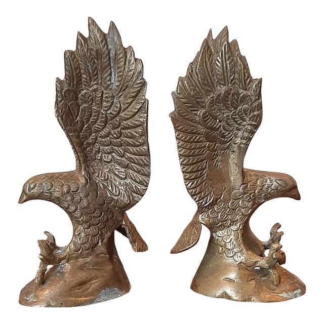 Vintage Brass Eagle Bird Bookends Usa America For Sale