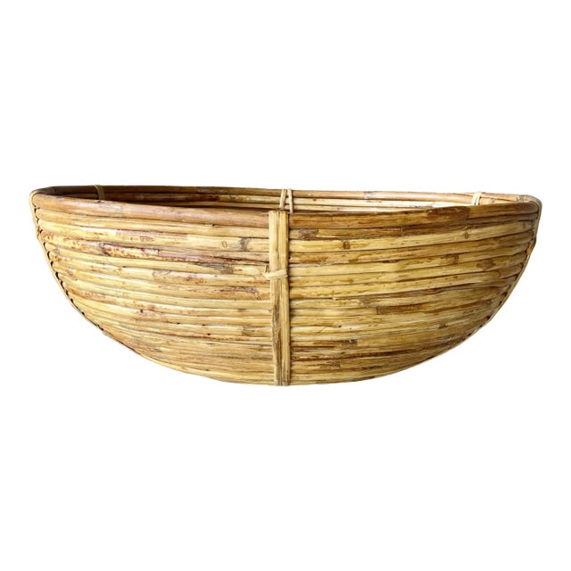 Circa 1970 Nicely Sized Pencil Reed Rattan Gabriella Crespi-Inspired Bowl Basket For Sale