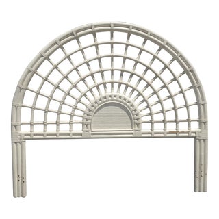 Vintage French Country White Bamboo Rattan Round Queen Headboard For Sale