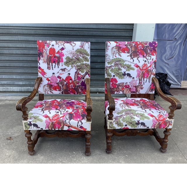 French Stunning Pair Manuel Canovas Upholstered French Chairs For Sale - Image 3 of 15