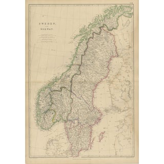 Antique Map of Sweden and Norway, 1860 For Sale