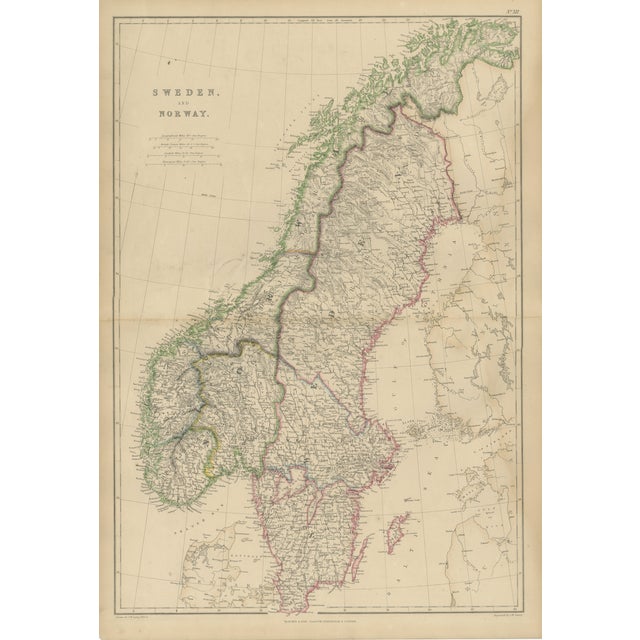 Antique Map of Sweden and Norway, 1860 For Sale