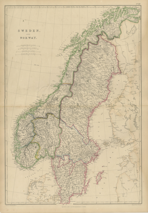 Antique Map of Sweden and Norway, 1860