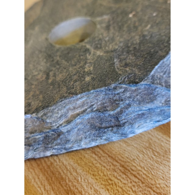 Japanese 1990s Natural Slate Stone Ikebana Vase W/ Flower Frog Japan For Sale - Image 3 of 11