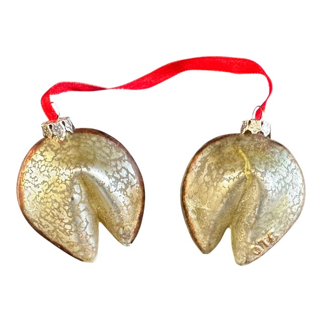 Vintage Gold Art Glass Christmas Ornament Fortune Cookies For Sale