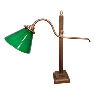 Conical Desk Lamp in Bronze and Green Opaline Glass, 1920s For Sale