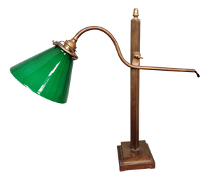 Conical Desk Lamp in Bronze and Green Opaline Glass, 1920s