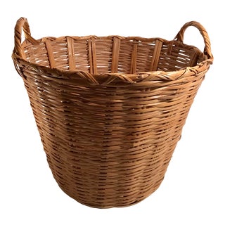 Mid 20th Century Vintage Wicker Basket With Handles For Sale