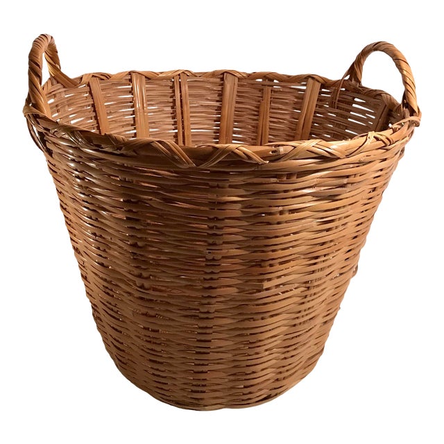 Mid 20th Century Vintage Wicker Basket With Handles Chairish