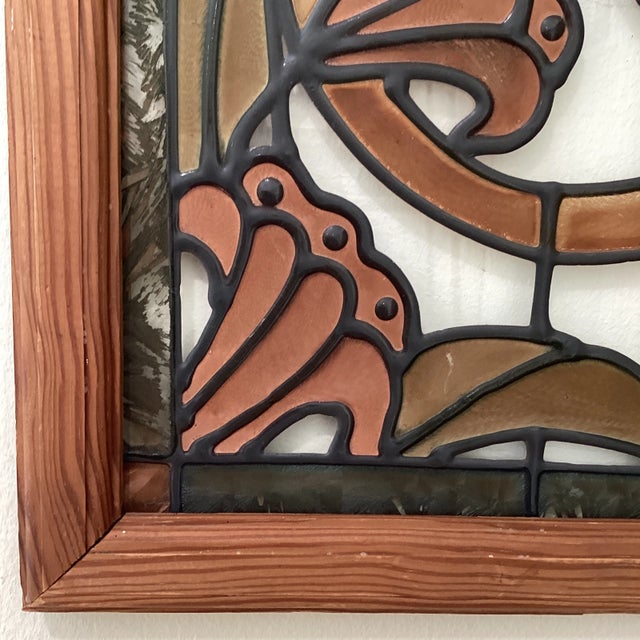 Glass Mid Century Framed Glass With Flowers and Bird For Sale - Image 7 of 12