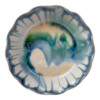 Edgecomb Potters Crystalline Starburst Glaze Creamy Blue Green Beachy Bowl Dish Handmade Pottery For Sale