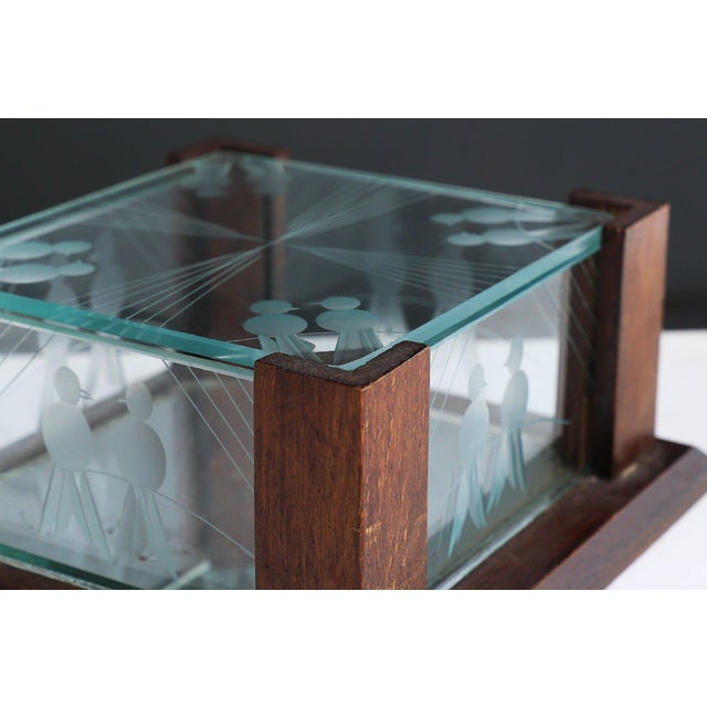 Art Deco Jewelry Box in Facet Cut Glass and Oak, 1930s For Sale - Image 4 of 11