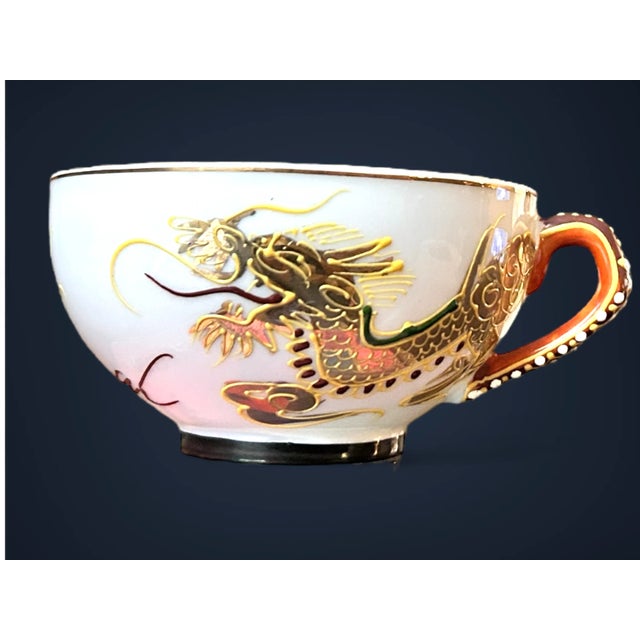 Vintage Gem China Japanese Dragon Moriage Gold Accented Tea Cups & Saucers- 6 Pieces For Sale - Image 4 of 7
