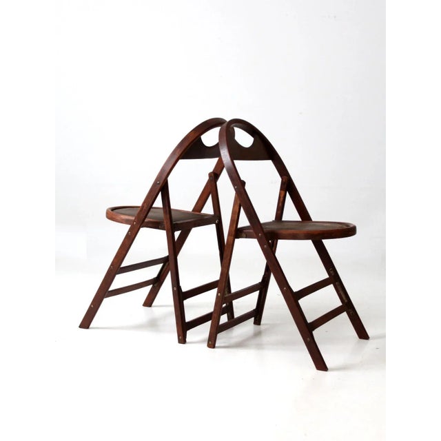 Antique Wooden Folding Chairs Pair For Sale - Image 9 of 13