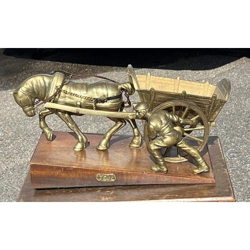 Large Brass Farmer with His Horse and Cart Centrepiece For Sale - Image 9 of 9