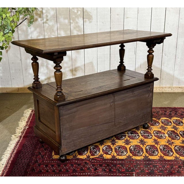 Wood English Oak Storage Bench, 1930s For Sale - Image 7 of 16