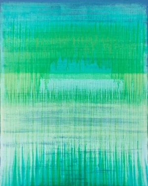 "Green Arc Over Blue" Large Abstract Acrylic Painting by Simon Findlay