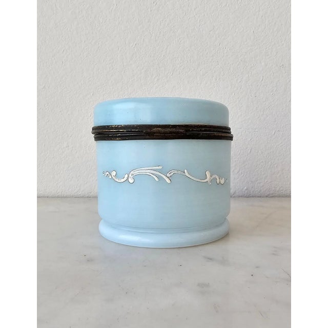 Baby Blue Antique Victorian Blue Opaline Milk Glass Jewelry Casket For Sale - Image 8 of 11