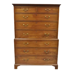 19th C. George III Mahogany Highboy Tall Chest on Chest 8 Drawer Dresser