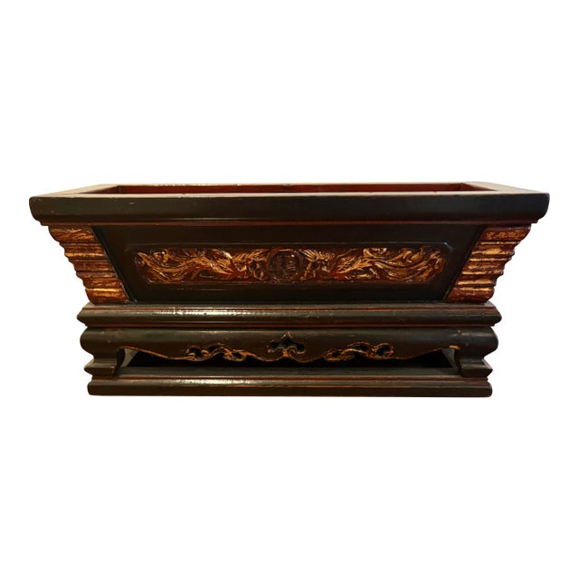 Antique Decorative Chinese Wood Box in Red, Black, and Gold For Sale