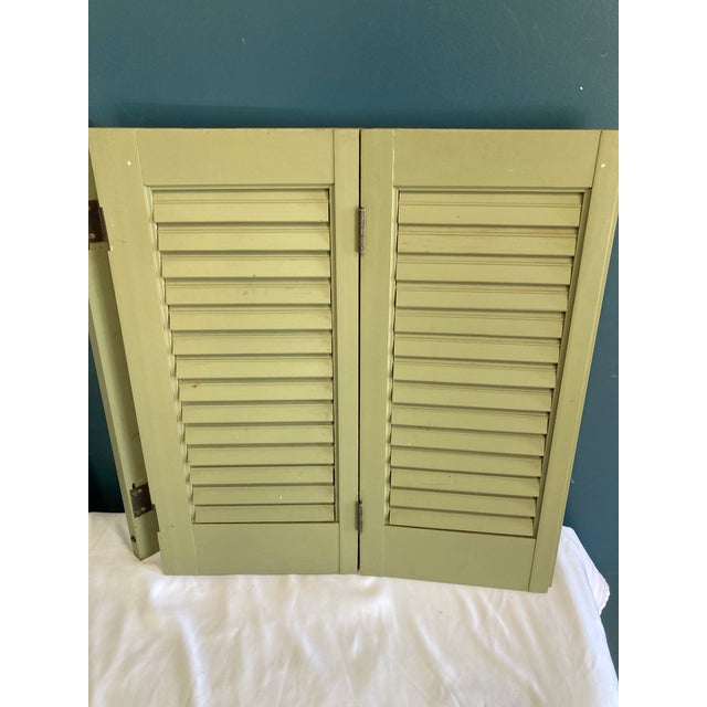 Vintage Green Louvered Wood Shutters – A Pair For Sale - Image 9 of 12