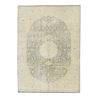 Beige & Gray Floral Design Handwoven Wool Vintage Turkish Rug 7'10" X 11'6" For Sale