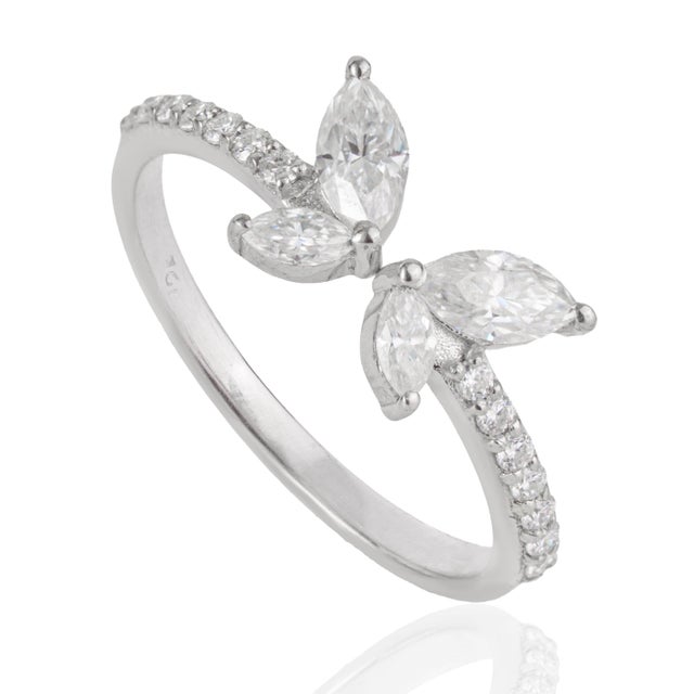 Contemporary Four Stone Marquise Cut Moissanite Butterfly Cocktail Ring in 925 Silver Size 6 For Sale - Image 3 of 15