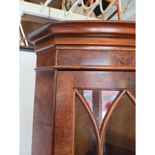 Late 20th Century Chippendale Gothic Small Carpathian Burl Elm Cupboard Corner Cabinet For Sale In San Diego - Image 6 of 10