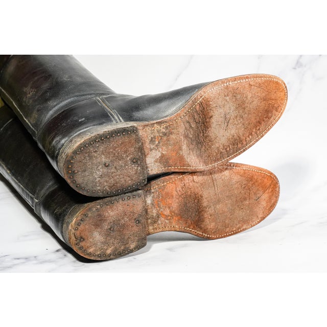 Country Chic Black Leather Antique Riding Boots Horse Equestrian Home Decor Prop For Sale - Image 10 of 10