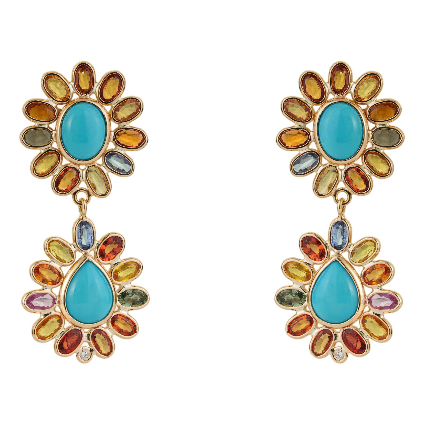 21.07 Carats Turquoise Diamond Floral Drop Earrings With Rainbow ...