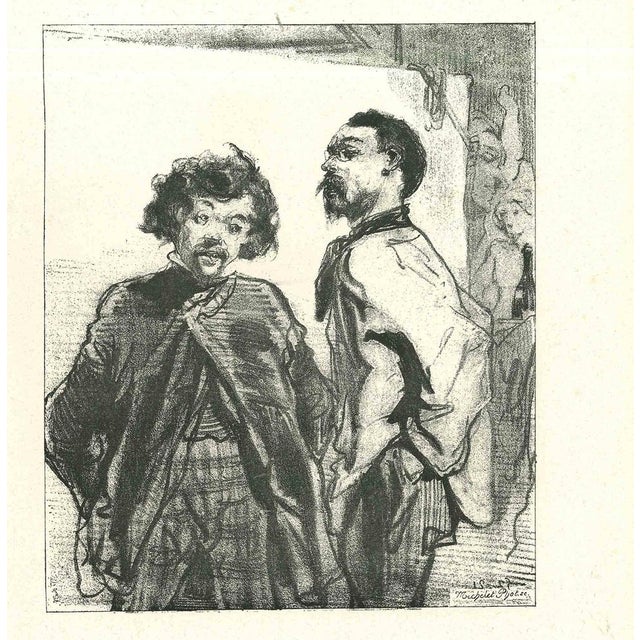 Two Men is an original lithograph artwork on ivory-colored paper, realized by the French draftsman Paul Gavarni (after)...