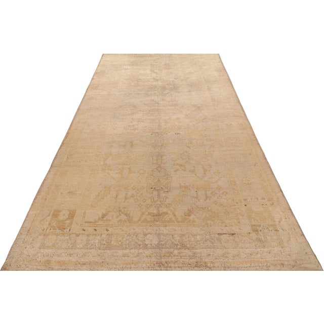 Early 20th Century 20 Century Antique Turkish Oushak Rug in Beige, Orange All Over Pattern For Sale - Image 5 of 8