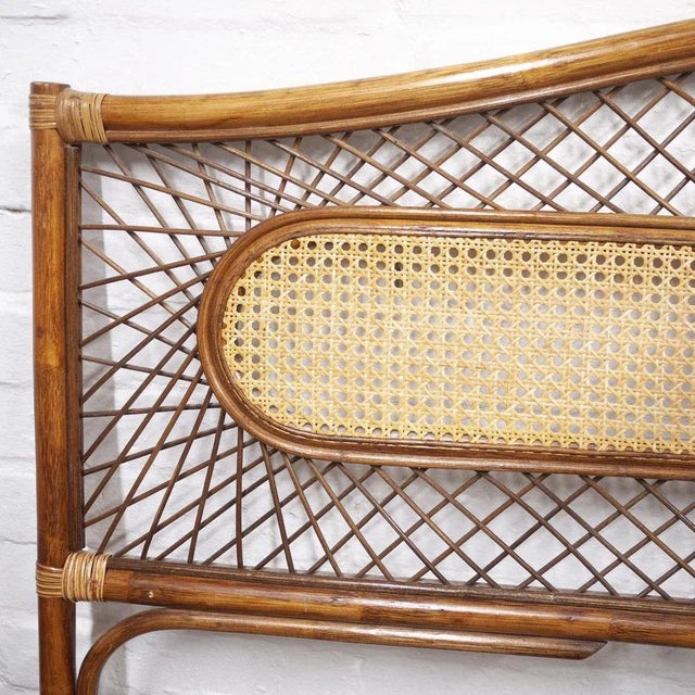 Mid-Century Vintage Bamboo and Rattan Double Bed Headboard, 1960s For Sale - Image 3 of 11