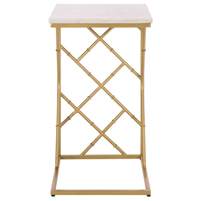 Keston Fretwork C-Table in White Marble / Gold For Sale - Image 9 of 9