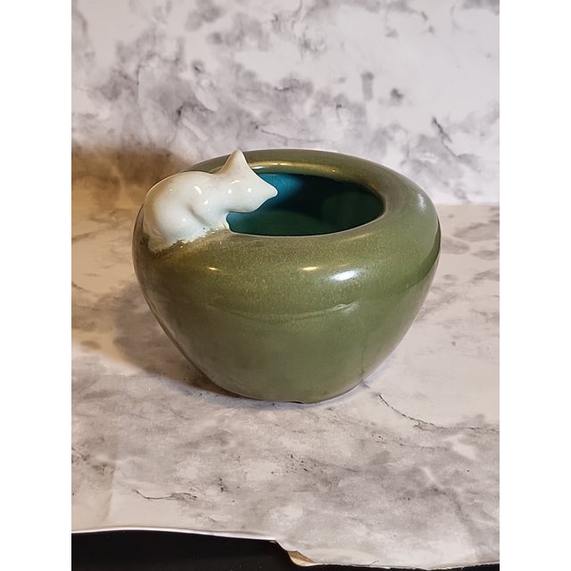 1940s Vintage Glazed Pottery Planter With Cat For Sale In San Francisco - Image 6 of 11