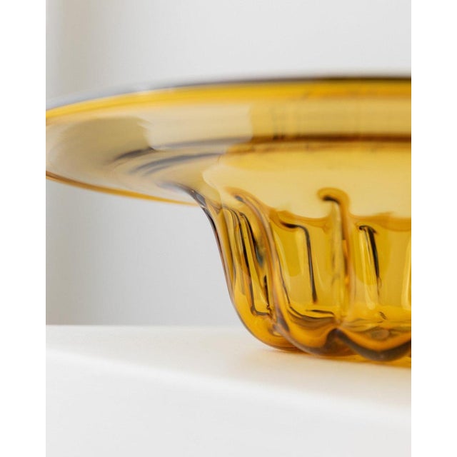 Vintage Amber Murano Glass Bowl with Ribbed Pattern, Italy, 1920s For Sale - Image 4 of 11