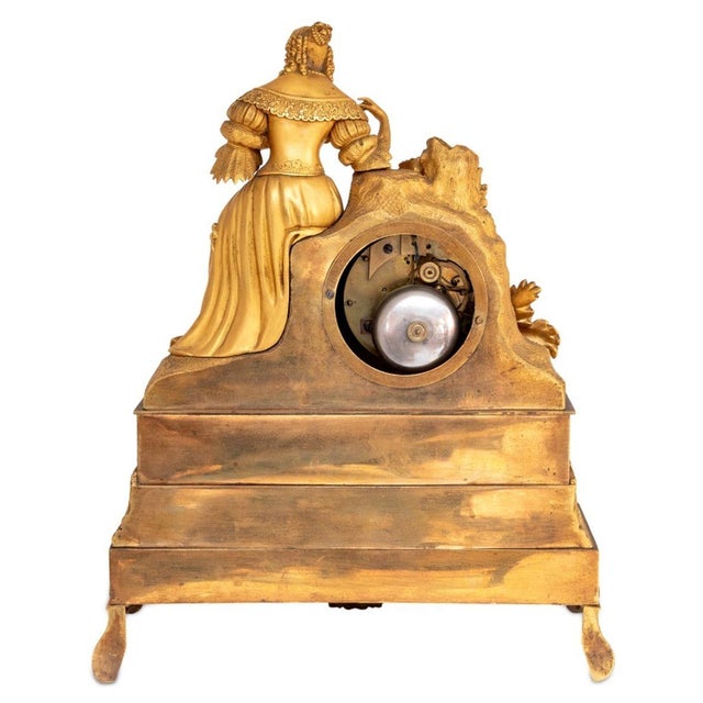 Restauration Gilt Metal Figural Clock For Sale - Image 4 of 4
