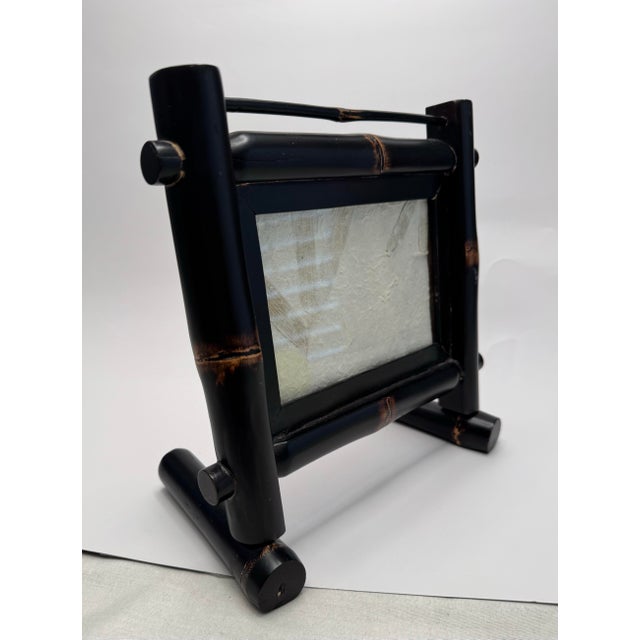 Late 20th Century Asian Black Faux Bamboo Tabletop Picture Frame For Sale - Image 5 of 10