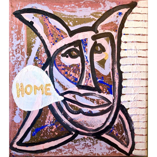 Pink Robin Winters, Conceptual Pop Art Color Mixed Media Painting "Home" Brooke Alexander Gallery, 1986 For Sale - Image 8 of 12