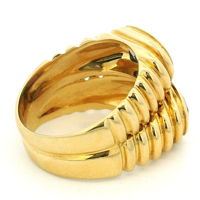 Vintage Italian 18k Gold Double-Stone Ring With Blue Topaz & Garnet, Size 6.75 For Sale - Image 4 of 12