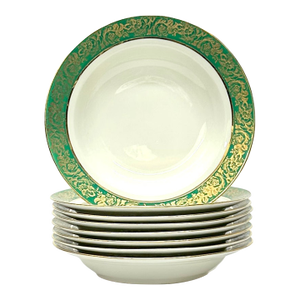 Kelly Green & 22 Karat Gold Embellished Porcelain Soup Bowls - Set of 8