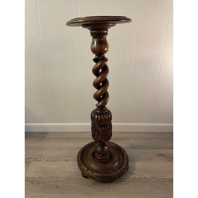 Early 1900s Hand Carved Open Barley Twist Pedestal Stand Display Table For Sale - Image 11 of 12