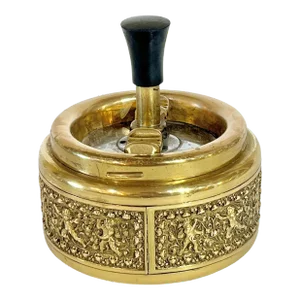 Vintage Hollywood Regency Brass Cherub Roulette Style Ashtray