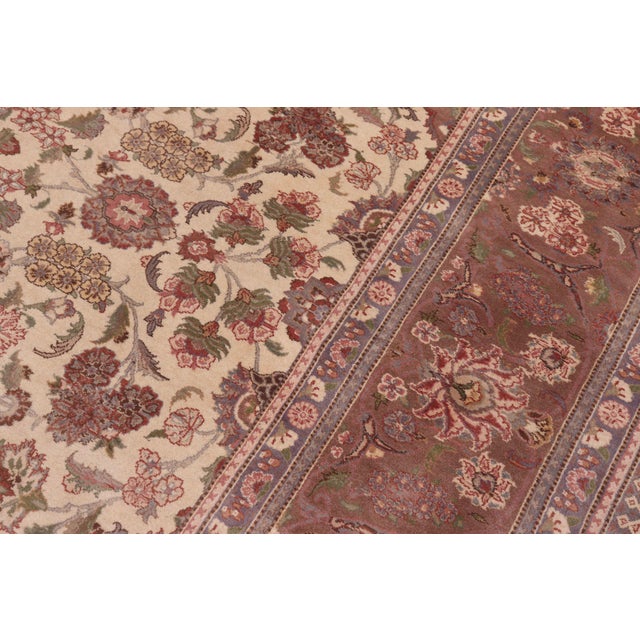 1990s Shabby Chic Kashan Pak-Persian Ivory/Brown Wool Rug - 9'1'' X 12'1'' For Sale - Image 5 of 9