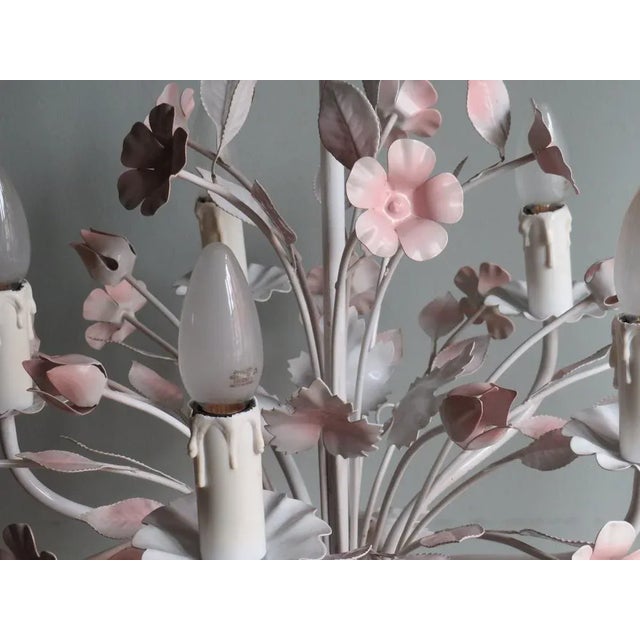 Metal Vintage Italian Toleware Chandelier with Floral Motifs, 1960s For Sale - Image 7 of 11