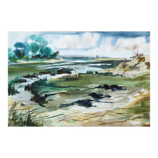 1960s "Stony Brook P4.15" Watercolor Painting by Eve Nethercott For Sale