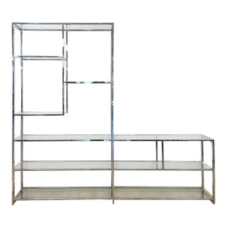 Rare Milo Baughman Style Chrome Glass Etagere Display Shelf Vintage MCM Shelving For Sale