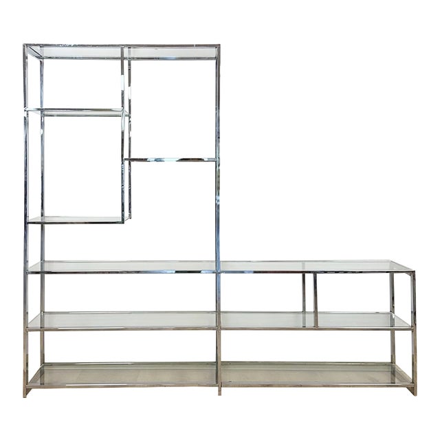 Rare Milo Baughman Style Chrome Glass Etagere Display Shelf Vintage MCM Shelving For Sale