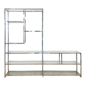 Rare Milo Baughman Style Chrome Glass Etagere Display Shelf Vintage MCM Shelving